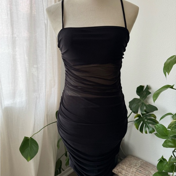 PLT Black Strappy Ruched Mesh Cut Out Dress size 8 - Picture 3 of 4